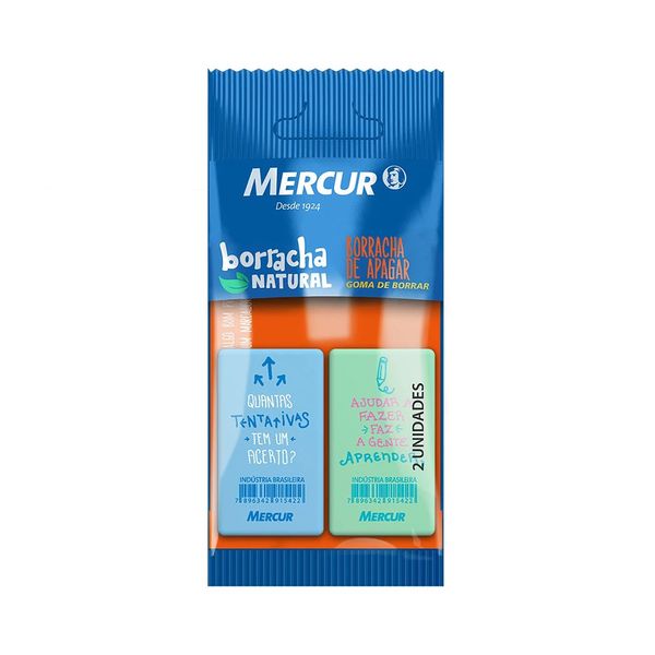 Borracha Mercur Retangular Estampada com Frases Verde e Azul 2 Unidades Borracha Mercur Retangular Estampada com Frases Verde e Azul 2 Unidades