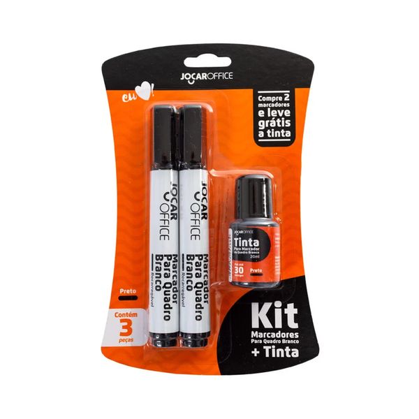 Kit Marcador para Quadro Branco Leonora Jocar Office Preto 2 Unidades com Tinta Refil
