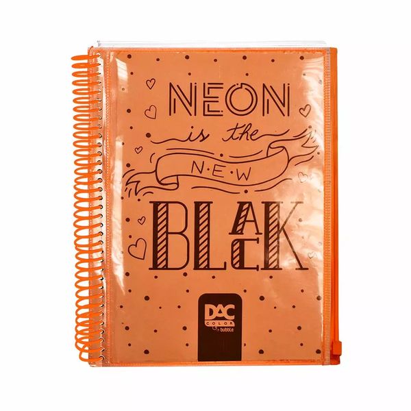 Caderno Universitário Dac Espiral Capa Flexível Plástica Bubble Neon Laranja 10 Matérias 160 Folhas