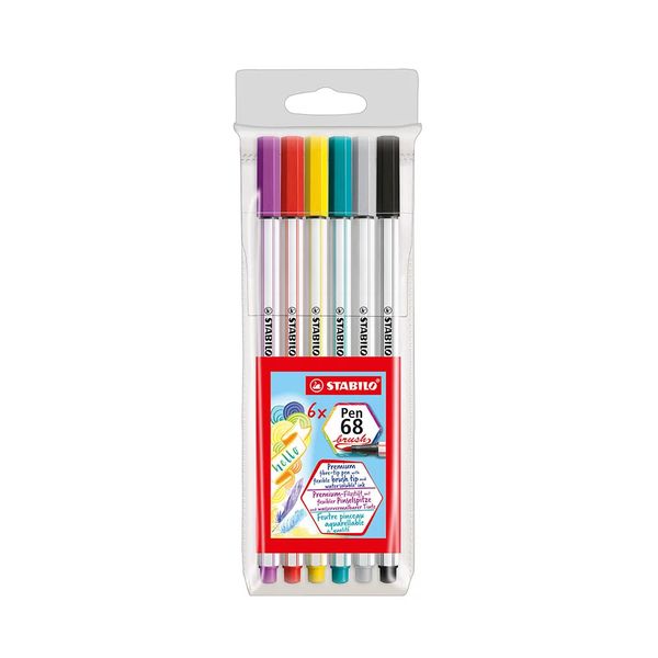 Marcador Artístico Stabilo Pen Brush Estojo com 6 Unidades Cores Vibrantes