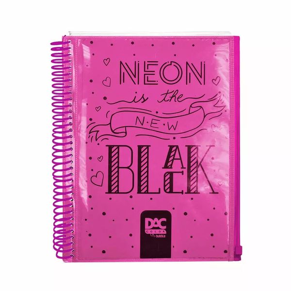 Caderno Universitário Dac Espiral Capa Flexível Plástica Bubble Neon Rosa 10 Matérias 160 Folhas