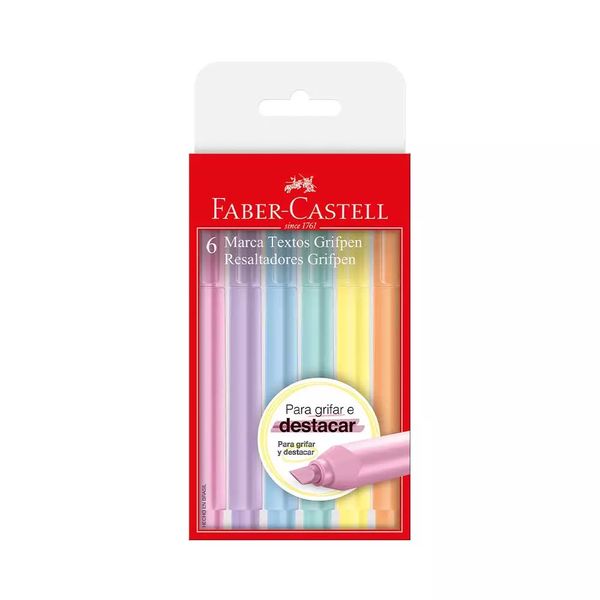 Marcador de Texto Faber-Castell Textliner Candy com 6 Cores Tons Pastel