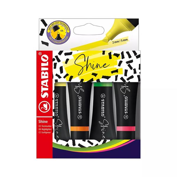 Marcador de Texto Stabilo Shine com 4 Cores Fluorescente Neon