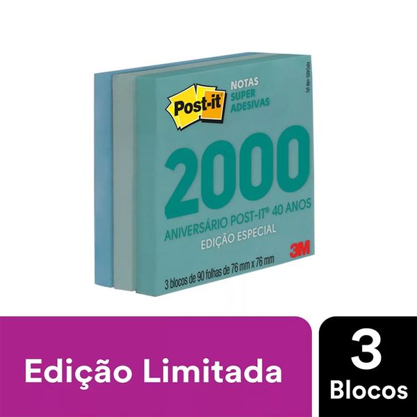Bloco Adesivo Post It 3M Coleção Anos 2000 com 3 Blocos Color 76x76mm 90 Folhas