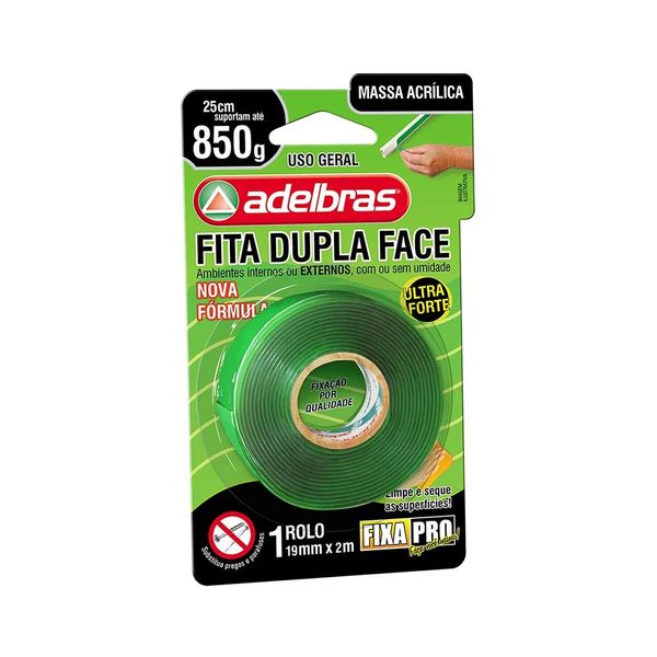Fita Adesiva Adelbras Dupla Face Massa Acrílica Fixa Pro 19mmx2m