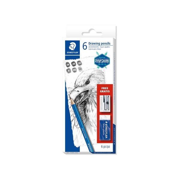 Kit Lápis Grafite Técnico Staedtler Lumograf com 06 Graduações, Apontador e Borracha Kit Lápis Grafite Técnico Staedtler Lumograf com 06 Graduações, Apontador e Borracha