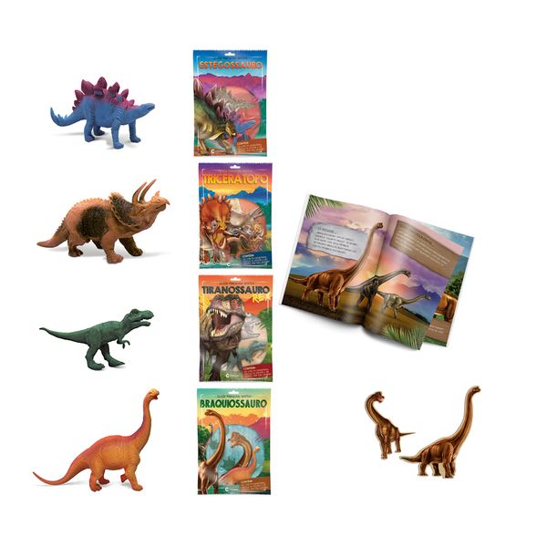 Livro Infantil Culturama Dinossauros com Curiosidades, Adesivos e Miniatura Capas Diversas
