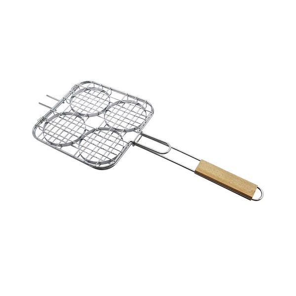 Grelha Easy Grill para Hamburguer Full Fit em Aço com Cabo de Madeira 55,5x122x2cm