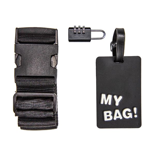 Kit de Acessórios de Viagem Le com 3 Peças Preto Cinta, Cadeado e Tag de Identificação para Malas