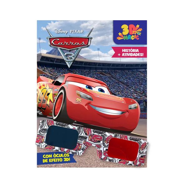 Livro Infantil DCL Histórias e Atividades Disney Carros 3 com Óculos 3D Magic