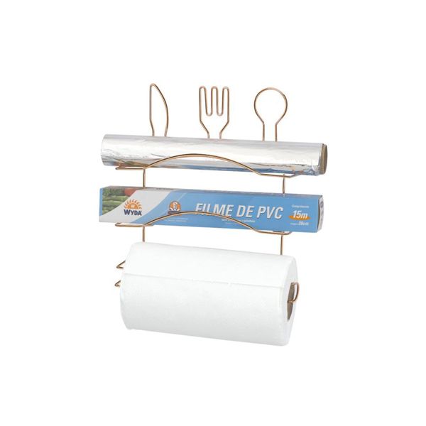Porta Papel Toalha de Parede Arthi Querida em Aço Cromado Rosé Gold para 3 Rolos