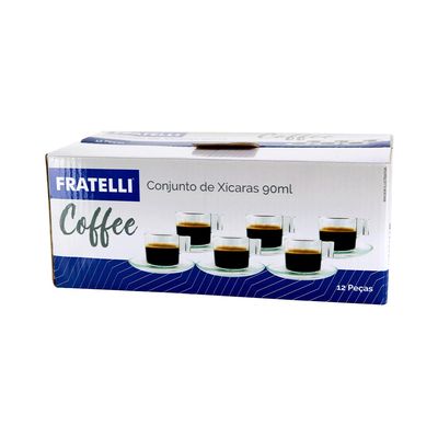 Conjunto de Xícaras de Café Fratelli Coffee em Vidro 12 Peças 90ml