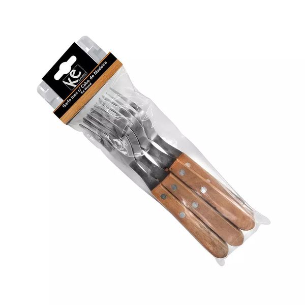Conjunto de Garfo Ke Home em Inox com Cabo de Madeira 6 Peças Conjunto de Garfo Ke Home em Inox com Cabo de Madeira 6 Peças