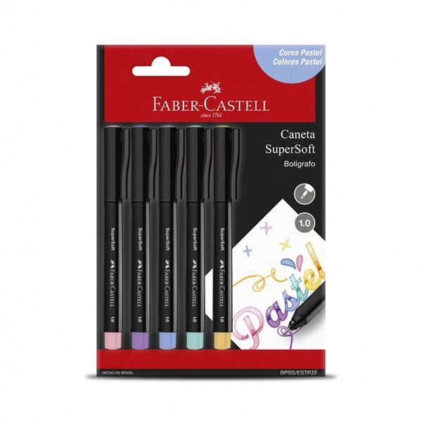 Caneta Hidrográfica Faber-Castell Supersoft Bolígrafo 1.0mm Candy Colors com 5 Unidades