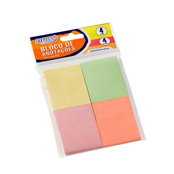 Bloco Adesivo Brw Smart Notes Candy Colors 38x51mm 4 Blocos com 50 Folhas Cada