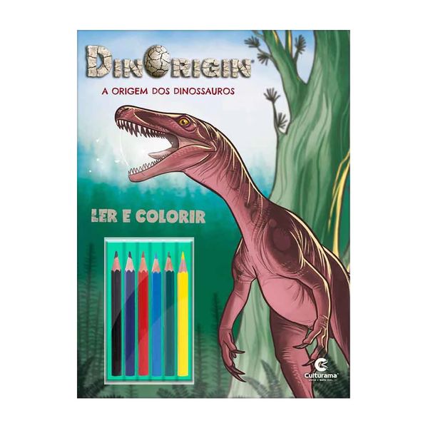 Livro Infantil Culturama para Ler e Colorir Dinorigin com Lápis de Cor