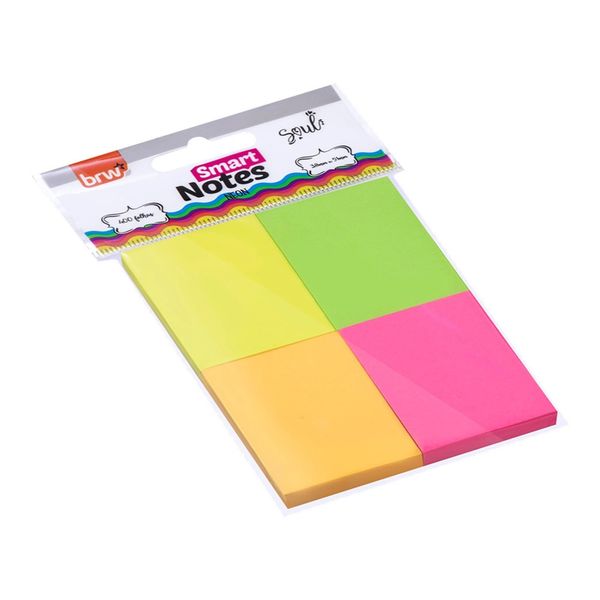 Bloco Adesivo Brw Smart Notes Neon Colors 38x51mm 4 Blocos com 100 Folhas Cada