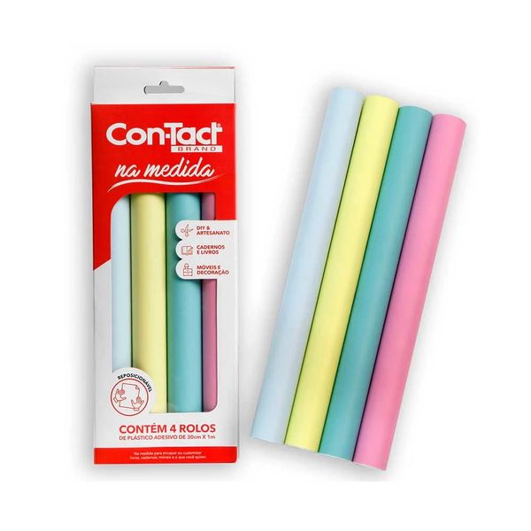 Plástico Adesivo Contact Liso Color Pastel Love na Medida com 4 Rolos 30cmx1m
