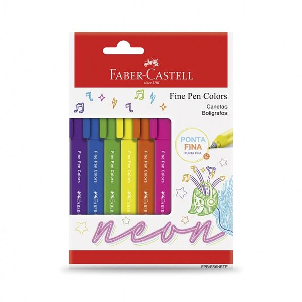 Caneta Hidrográfica Faber-Castell Fine Pen Triangular Tropical 0.4mm 6 Cores Neon