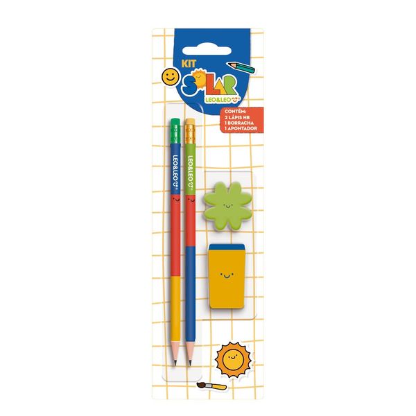 Kit Escrita Leonora Solar com 2 Lápis Grafites HB Nº2 + 1 Borracha + 1 Apontador