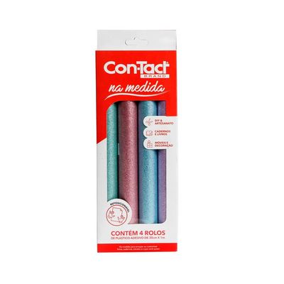 Plástico Adesivo Contact Liso Color Gliter na Medida com 4 Rolos 30cmx1m