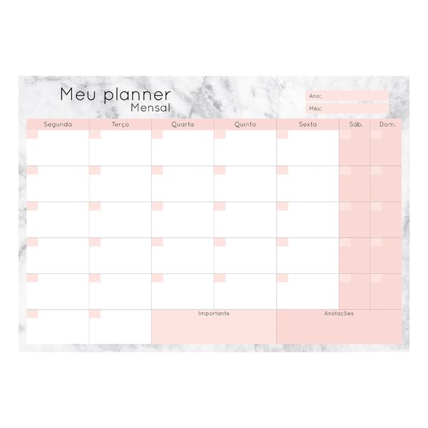 Bloco Planner Chies Mensal Style Le Mármore 24 Folhas 34x24cm