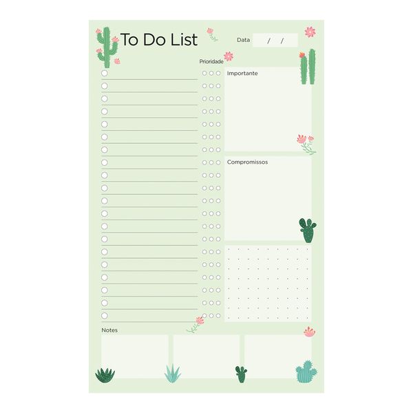 Bloco Planner Chies To Do Style Le Botânica Cactos 60 Folhas 12x19cm