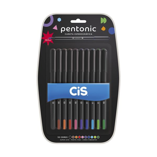 Caneta Esferográfica Cis Pentonic Colors 0.7mm com 10 Unidades