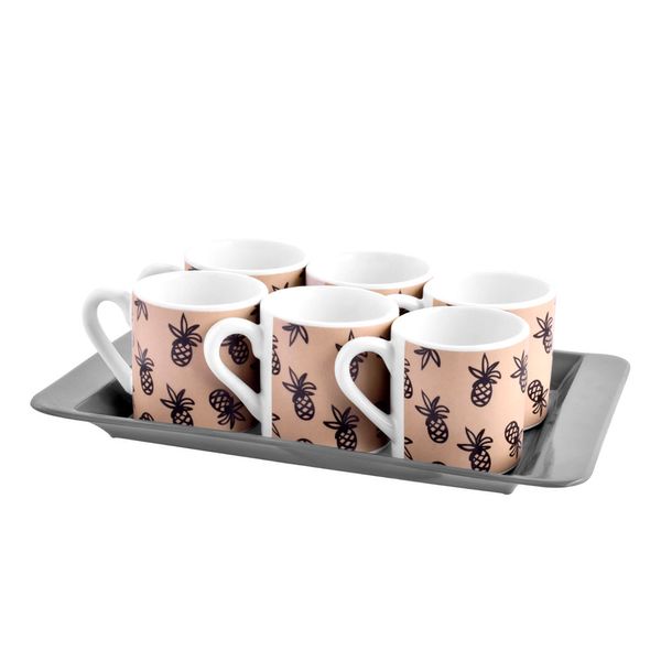 Conjunto de Xícaras Fratelli com Bandeja 6 Peças 85ml Rosa Conjunto de Xícaras Fratelli com Bandeja 6 Peças 85ml Rosa