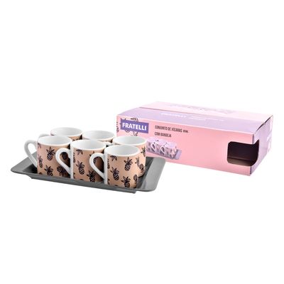 Conjunto de Xícaras Fratelli com Bandeja 6 Peças 85ml Rosa