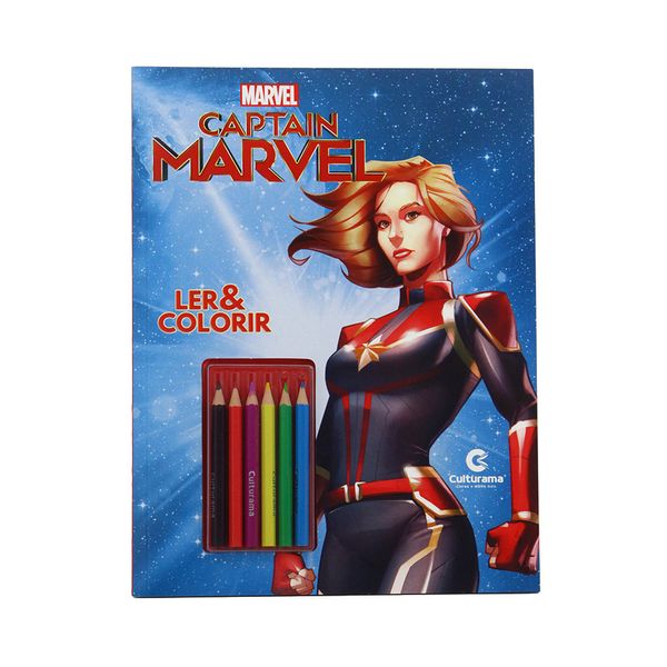 Livro Infantil Culturama para Ler e Colorir Capitã Marvel com Lápis