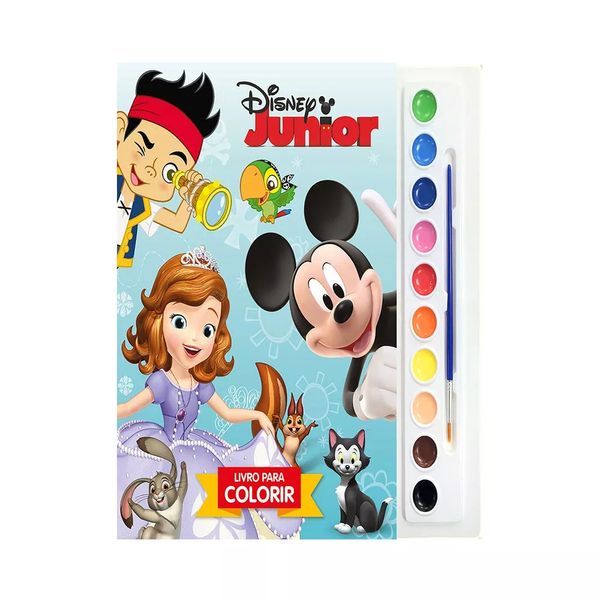 Livro Infantil Dcl com Aquarela e Pincel para Colorir Personagens Disney Júnior