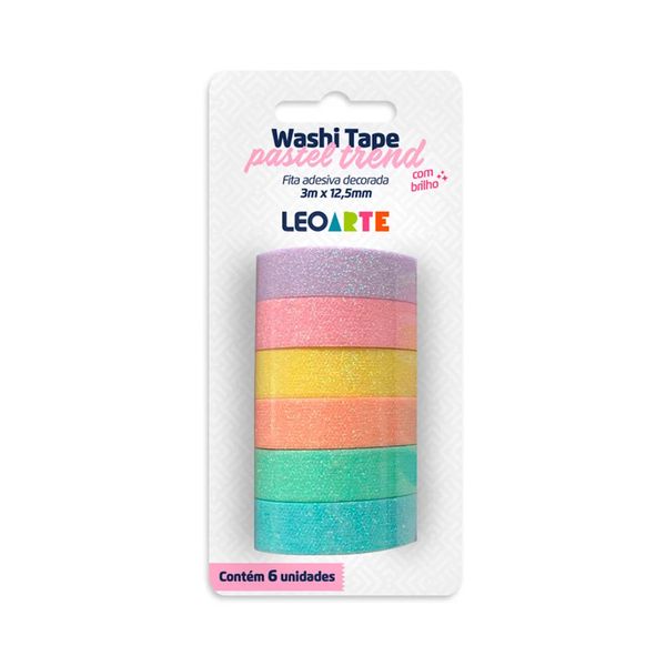 Fita Adesiva Decorada Leonora Washi Pastel Trend com 6 Unidades