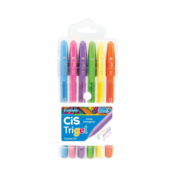 Caneta Gel Cis Trigel 0.8mm com 6 Cores Pastel