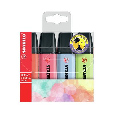 Marcador de Texto Stabilo Boss com 4 Cores Tons Pastel
