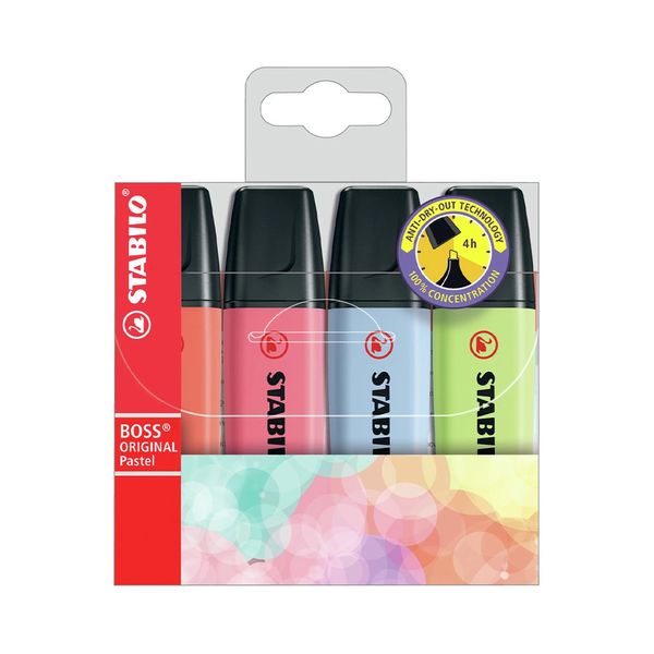 Marcador de Texto Stabilo Boss com 4 Cores Tons Pastel
