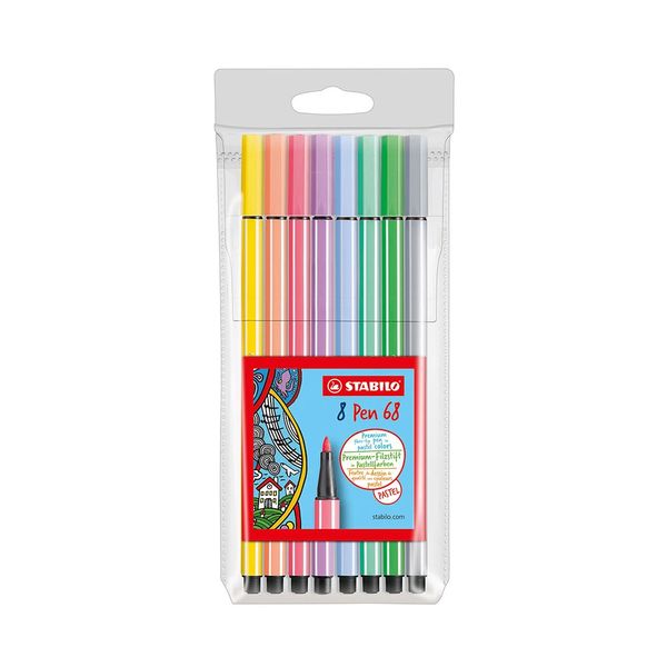 Caneta Hidrográfica Stabilo Pen 68 Estojo Fine 0.4mm com 8 Unidades Cores Tons Pastel