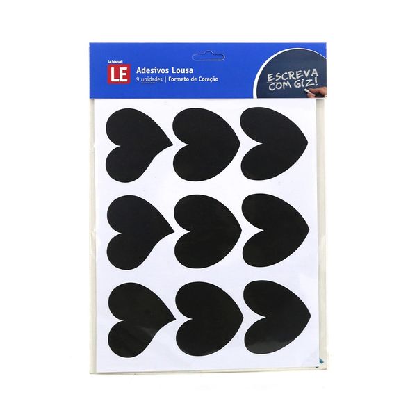 Adesivo Lousa Negra Coração Pvc com 9 Etiquetas Preto 19,5X24cm