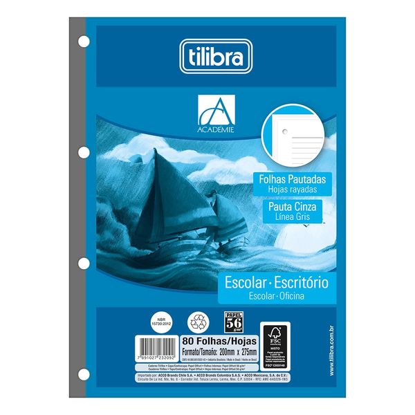 Refil para Fichário Tilibra Académie Branco 80 Folhas