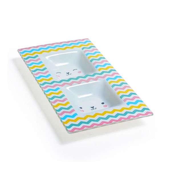 Petisqueira Dupla Decorglass de Vidro Coelho da Páscoa Petisqueira Dupla Decorglass de Vidro Coelho da Páscoa