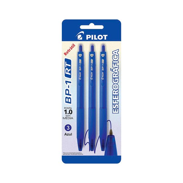Caneta Esferográfica Pilot Retrátil Azul 1.0mm com 3 Unidades Caneta Esferográfica Pilot Retrátil Azul 1.0mm com 3 Unidades
