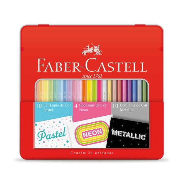 Kit Escolar Lápis de Cor Faber-Castell Estojo Lata Ecolápis 24 Cores Kit Escolar Lápis de Cor Faber-Castell Estojo Lata Ecolápis 24 Cores