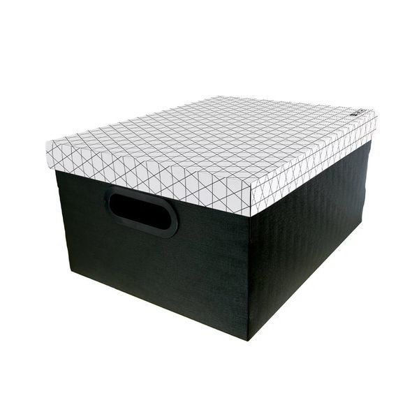 Caixa Organizadora Le Dello Retangular Média Geométrica Branca e Preta 39x30x19cm Caixa Organizadora Le Dello Retangular Média Geométrica Branca e Preta 39x30x19cm