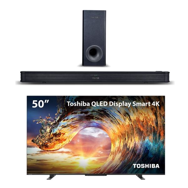 Combo Mãe Tech - Smart TV QLED 50'' 4K Toshiba VIDAA e Pulse Soundbar + Subwoofer Wireless 300W - SP604K SP604K