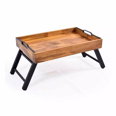 Bandeja Decorglass com Alça e Pé em Madeira 63x33cm - 1 Peça