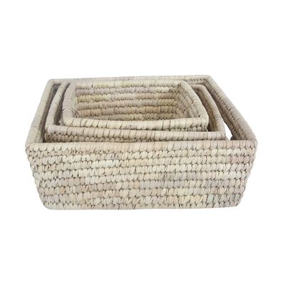 Cesta Le Dhaka de Rattan Bege com Alça Retangular 20x16x8cm