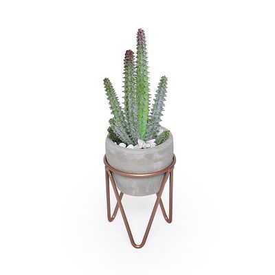 Vaso de Cimento 12,5x8,4cm com Suporte de Metal Rosé Gold