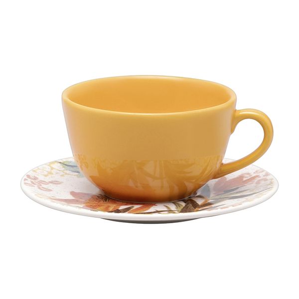 Xícara de Chá com Pires Oxford em Cerâmica Buquê Tropical 200ml