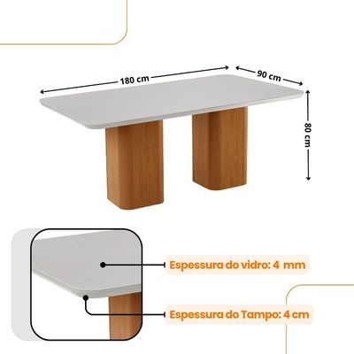 Mesa De Jantar Eloise 180cm Tampo MDF Com Vidro 6 Cadeiras Veludo Capuccino Off White Naturale