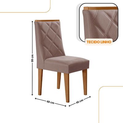Mesa De Jantar Eloise 180cm Tampo MDF Com Vidro 6 Cadeiras Linho Capuccino Off White Naturale